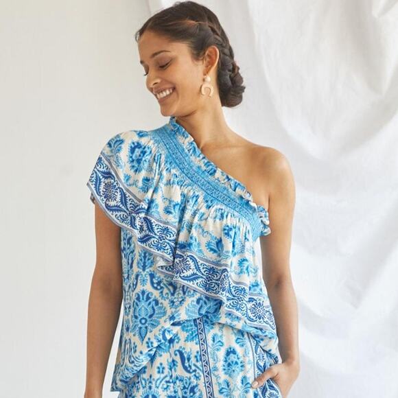 New Anthropologie Plenty by Tracy Reese Ruffled One-Shoulder Blouse $138 - Picture 4 of 6